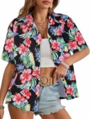 Women's Casual Button-Down Floral Hawaiian Beach Shirt
