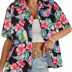 Women's Casual Button-Down Floral Hawaiian Beach Shirt