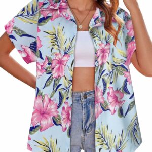 Women's Floral Button-Down Short-Sleeve Hawaiian Summer Shirt