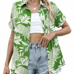 Women's Floral Short-Sleeve Hawaiian Button-Down Beach Top
