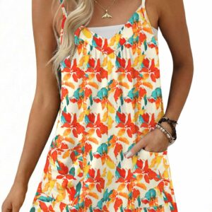 Women's Floral Sleeveless Loose Boho Summer Romper with Adjustable Straps