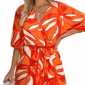 Women's Half-Sleeve V-Neck Tropical Resort Mini Romper
