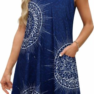 Women's Loose Sleeveless V-Neck Tank Summer Dress with Pockets