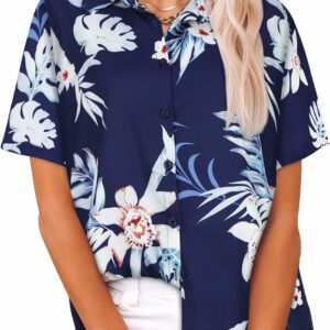 Women's Short-Sleeve V-Neck Aloha Floral Hawaiian Shirt