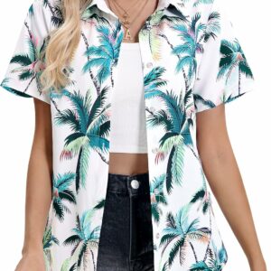 Women's Summer Floral Short-Sleeve Hawaiian Vacation Shirt