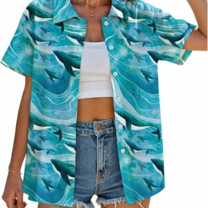 Women's Tropical Floral Print V-Neck Short-Sleeve Hawaiian Shirt