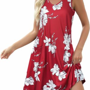Women's V-Neck Sleeveless Pocket A-Line Summer Sundress