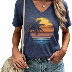 Women's Vintage Boho Floral V-Neck Graphic Tee